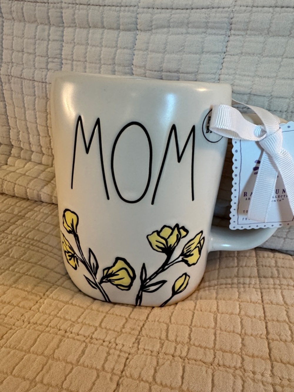 Rae Dunn MOM Mug with Yellow Floral Accents